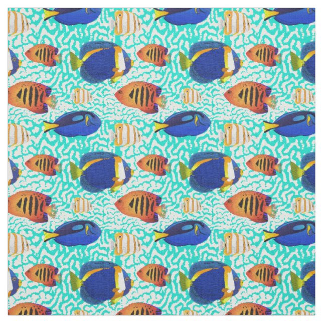 Muster tropischer Riffe in Orange und Blau Stoff (Muster)
