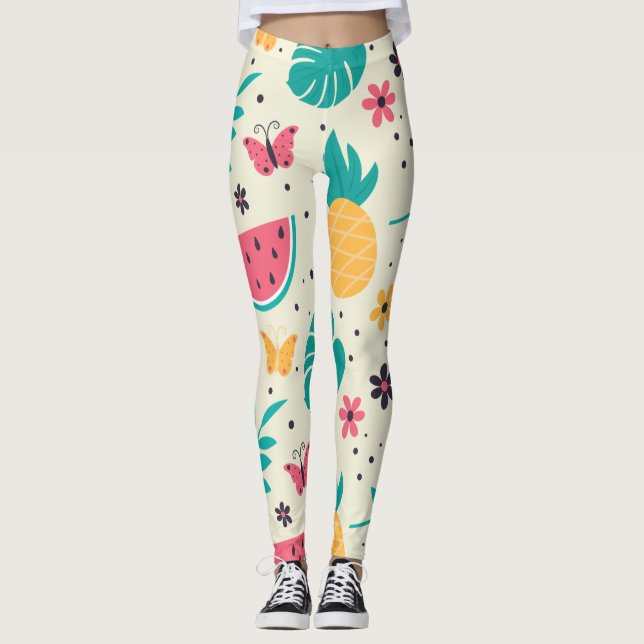 Muster Tropisches Fruchtwasser Ananas Leggings (Vorderseite)