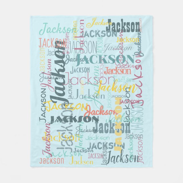 Muster-Typografie für Babynamen neutrales Blau Fleecedecke (Vorderseite)