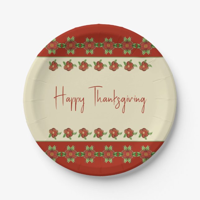 Muster und geblümte Mischung von Orange Pappteller (Vorderseite)