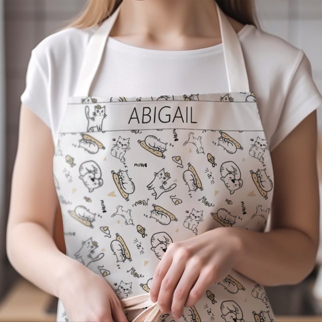 Muster und Name der niedlichen Katze oder Monogram Schürze (Cute Cats and Kittens Pattern Apron with Your Name -- The Perfect Gift for Vet Assistants!)