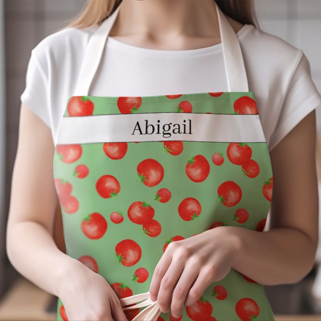 Muster und Name der Tomaten für Spaß und frisches  Schürze (Mediterranean-inspired Fresh Watercolor Tomatoes Pattern Apron with Your Name)