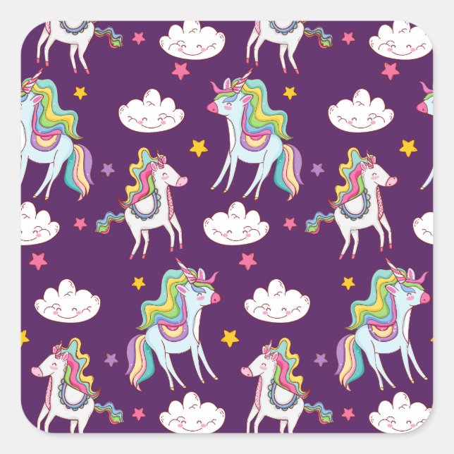 Muster Unicorn Funny Magic Horse Quadratischer Aufkleber (Vorderseite)