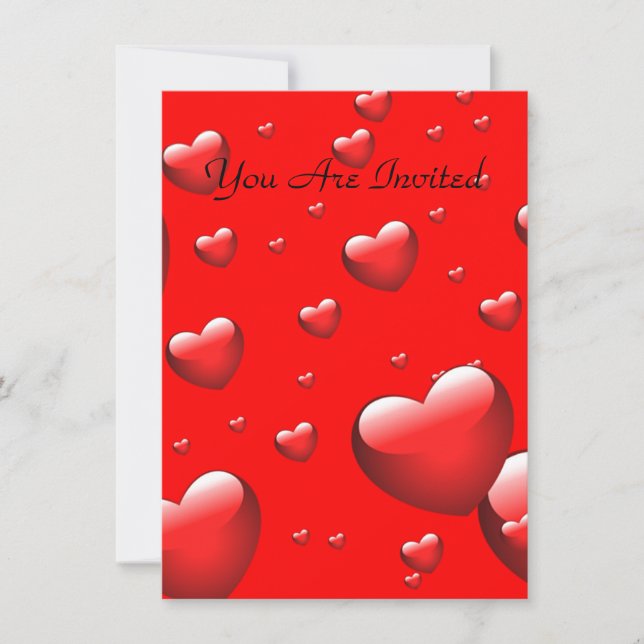 Muster vieler schwebender Herzen. Einladung (Vorderseite)
