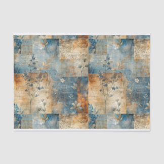 Muster Vintag Blau und Sepia Floral Collage #1 Seidenpapier