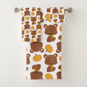 Muster von Bären, Niedlichen Bären, Fall, Kürbiski Badhandtuch Set