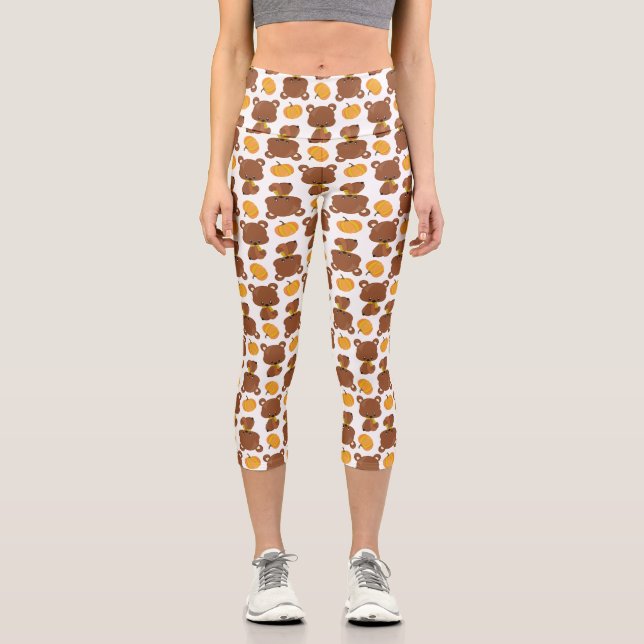 Muster von Bären, Niedlichen Bären, Fall, Kürbiski Capri Leggings (Vorderseite)
