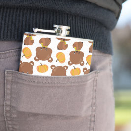 Muster von Bären, Niedlichen Bären, Fall, Kürbiski Flachmann