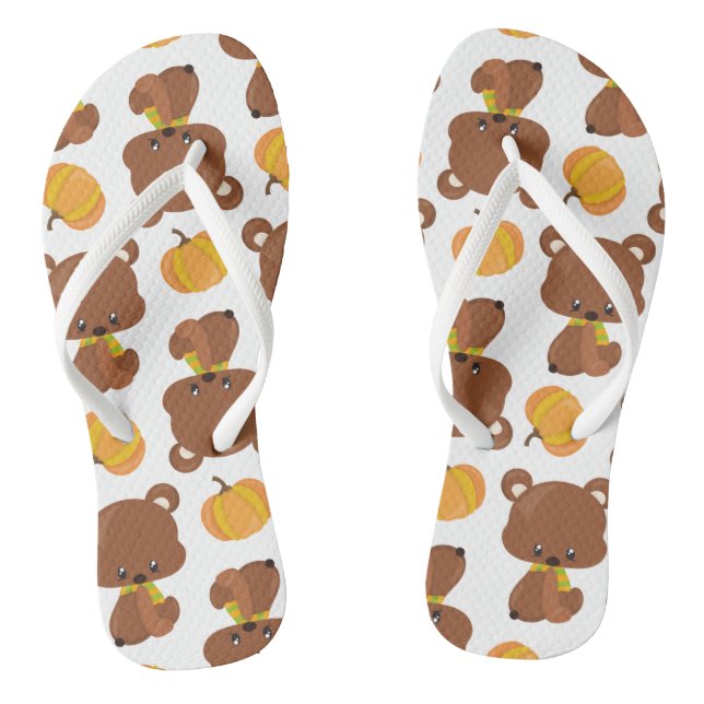 Muster von Bären, Niedlichen Bären, Fall, Kürbiski Flip Flops (Fußbett)