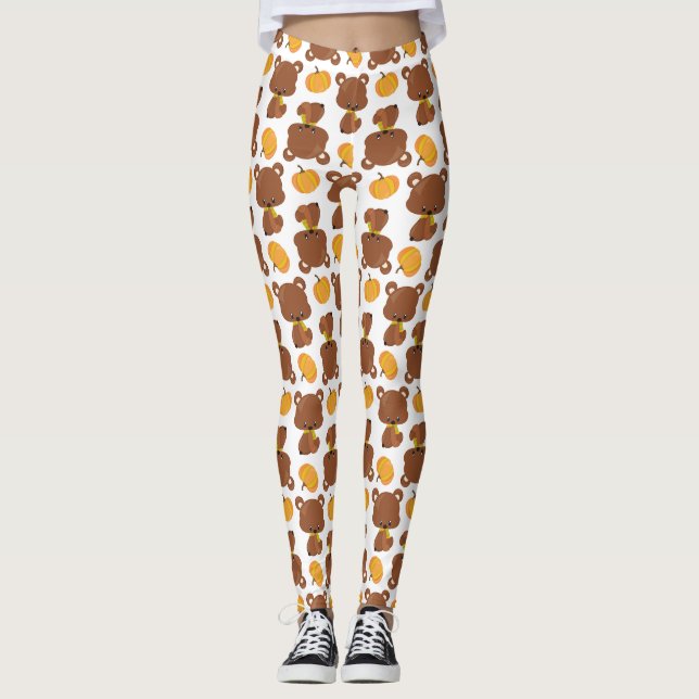 Muster von Bären, Niedlichen Bären, Fall, Kürbiski Leggings (Vorderseite)