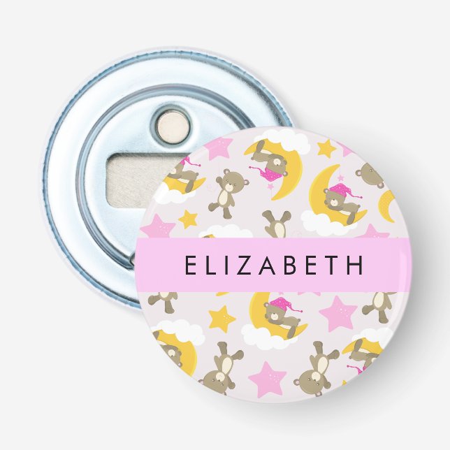 Muster von Bären, Teddybären, Sternen, Ihr Name Flaschenöffner (Vorderseite)