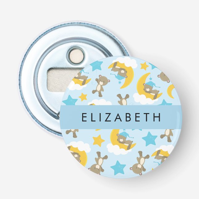 Muster von Bären, Teddybären, Sternen, Ihr Name Flaschenöffner (Vorderseite)