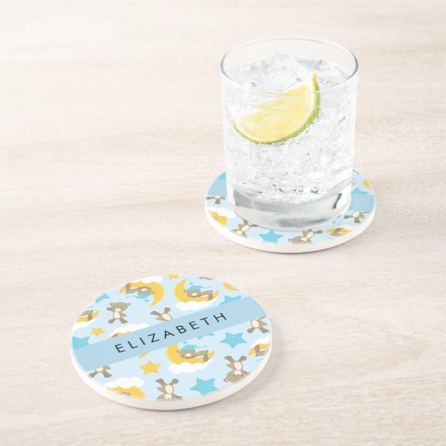 Muster von Bären, Teddybären, Sternen, Ihr Name Getränkeuntersetzer (Seite)