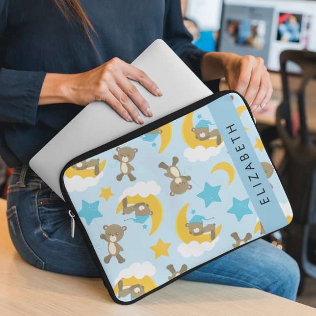 Muster von Bären, Teddybären, Sternen, Ihr Name Laptopschutzhülle (Von Creator hochgeladen)