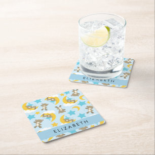 Muster von Bären, Teddybären, Sternen, Ihr Name Rechteckiger Pappuntersetzer