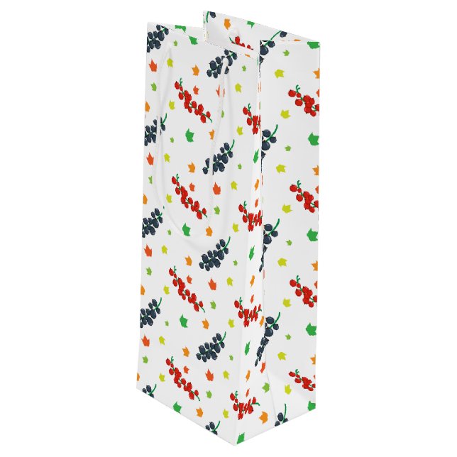 Muster von Beeren, Rotzbeeren, Blaubeere, Obst Geschenktüte Für Weinflaschen (Rückseite Schrägansicht)