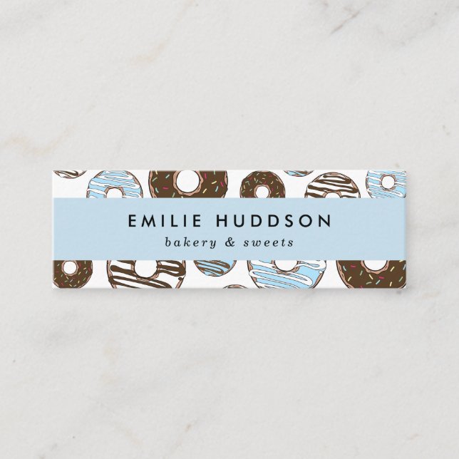 Muster von blauen Donuts, Kuchenladen, Konditorei Mini Visitenkarte (Vorderseite)