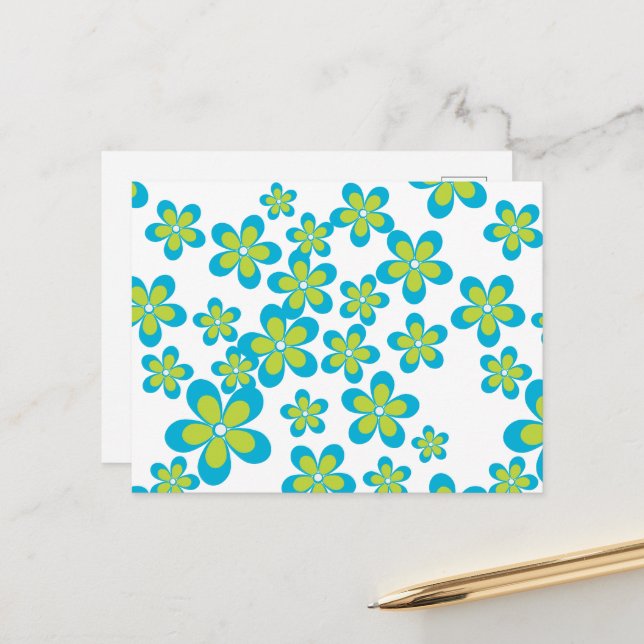 Muster von Blume, Blumen, grüne Blume Postkarte (Vorderseite/Rückseite Beispiel)