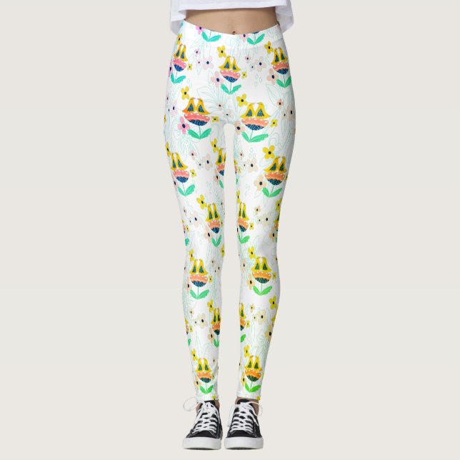 Muster von Blume und Vögeln Leggings (Vorderseite)