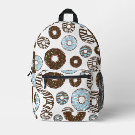 Muster von Donuts, blauen Donuts, braunen Donuts Bedruckter Rucksack
