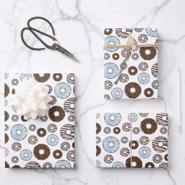 Muster von Donuts, blauen Donuts, braunen Donuts Geschenkpapier Set (Vorderseite)
