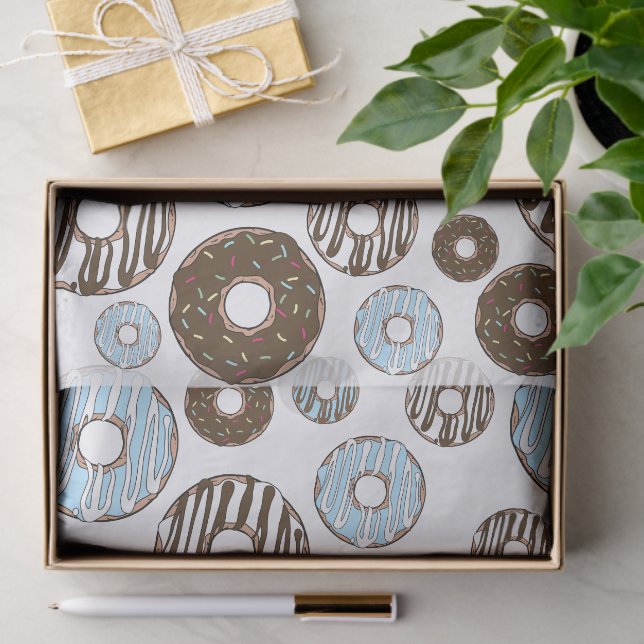 Muster von Donuts, blauen Donuts, braunen Donuts Seidenpapier (Geschenk)