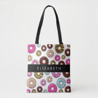 Muster von Donuts, farbenfrohe Donuts, Ihr Name