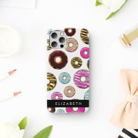 Muster von Donuts, farbenfrohe Donuts, Ihr Name