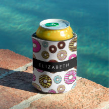 Muster von Donuts, farbenfrohe Donuts, Ihr Name