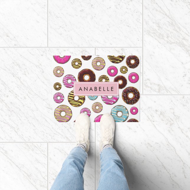 Muster von Donuts, farbenfrohe Donuts, Ihr Name Fußmatte (Indoor)