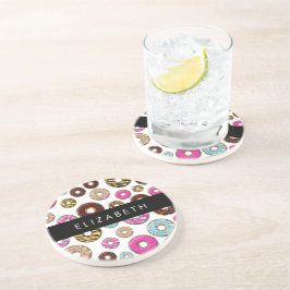 Muster von Donuts, farbenfrohe Donuts, Ihr Name Getränkeuntersetzer