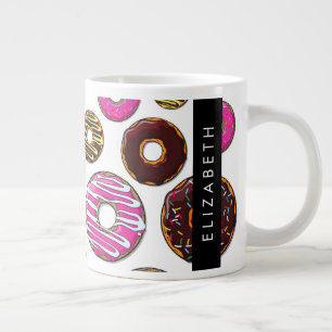Muster von Donuts, farbenfrohe Donuts, Ihr Name Jumbo-Tasse