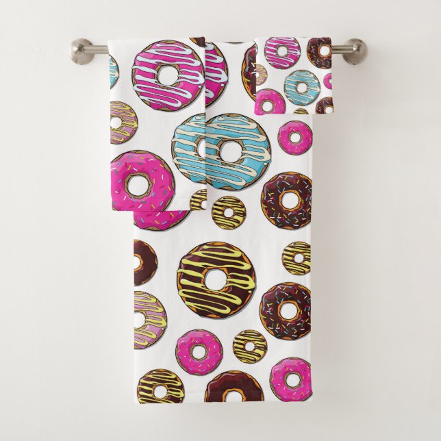 Muster von Donuts, farbenfrohe Donuts, Sprinklen Badhandtuch Set (Insitu)