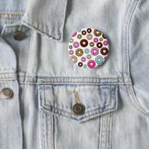 Muster von Donuts, farbenfrohe Donuts, Sprinklen Button