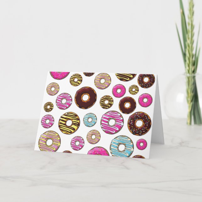 Muster von Donuts, farbenfrohe Donuts, Sprinklen Karte (Vorderseite)