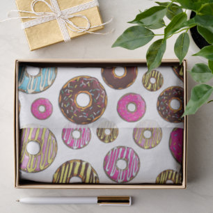 Muster von Donuts, farbenfrohe Donuts, Sprinklen Seidenpapier
