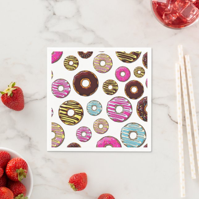 Muster von Donuts, farbenfrohe Donuts, Sprinklen Serviette (Beispiel)