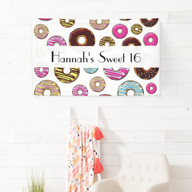 Muster von Donuts, farbenfrohe Donuts, süß 16 Banner (Insitu)