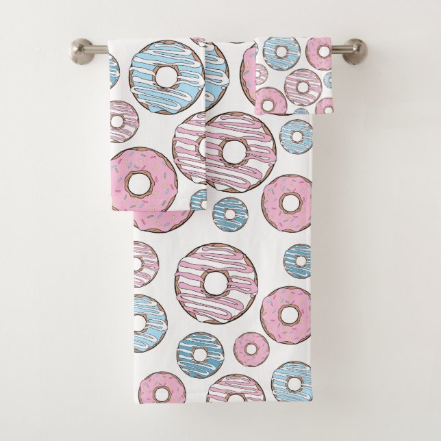 Muster von Donuts, rosa Donuts, blaue Donuts Badhandtuch Set (Insitu)