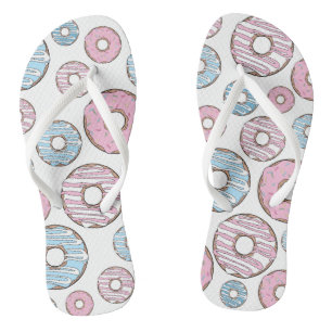 Muster von Donuts, rosa Donuts, blaue Donuts Flip Flops