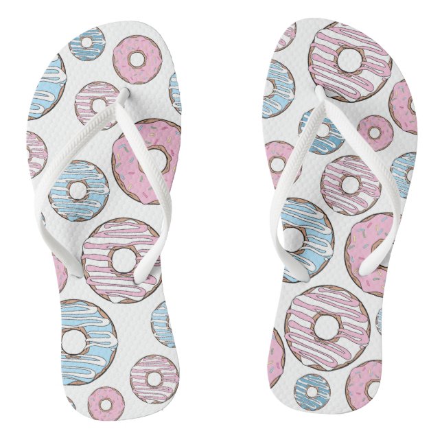 Muster von Donuts, rosa Donuts, blaue Donuts Flip Flops (Fußbett)