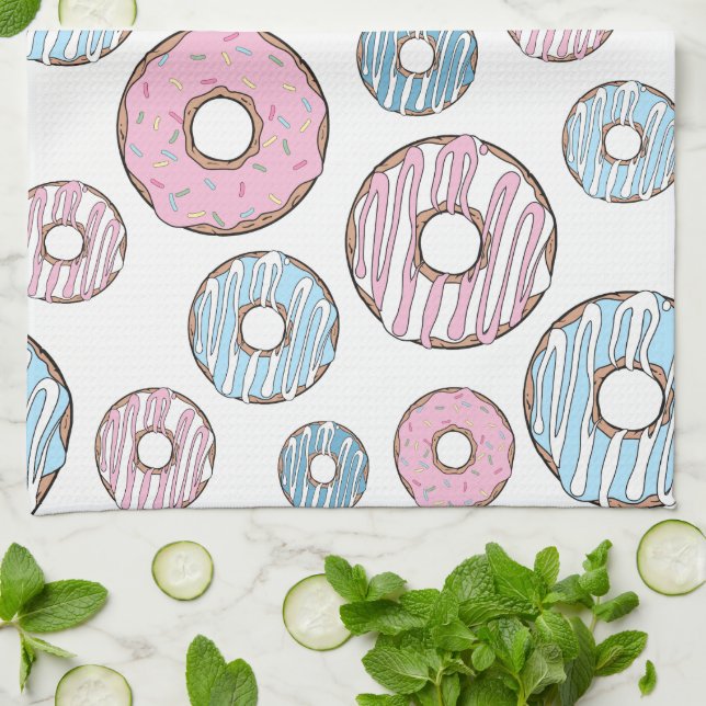 Muster von Donuts, rosa Donuts, blaue Donuts Geschirrtuch (Gefaltet)