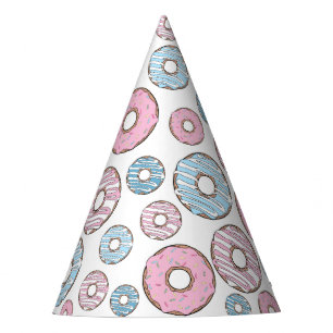 Muster von Donuts, rosa Donuts, blaue Donuts Partyhütchen