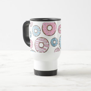 Muster von Donuts, rosa Donuts, blaue Donuts Reisebecher