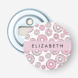 Muster von Donuts, rosa Donuts, Icing, Ihr Name Flaschenöffner