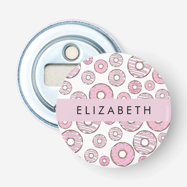 Muster von Donuts, rosa Donuts, Icing, Ihr Name Flaschenöffner (Vorderseite)
