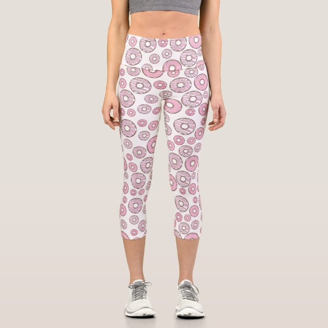 Muster von Donuts, rosa Donuts, Sprinklen Capri Leggings (Vorderseite)