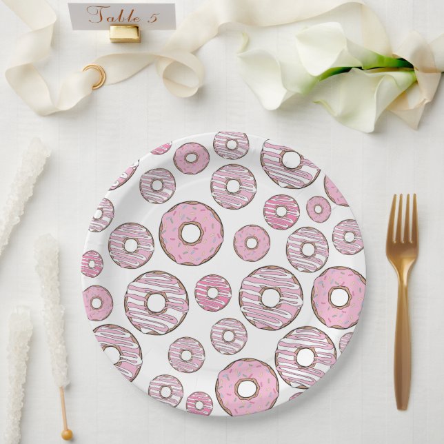 Muster von Donuts, rosa Donuts, Sprinklen Pappteller (Hochzeit)