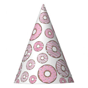 Muster von Donuts, rosa Donuts, Sprinklen Partyhütchen