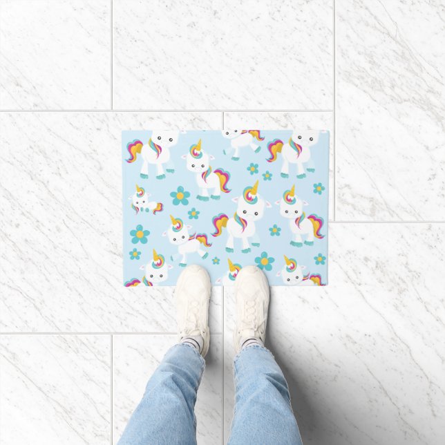 Muster von Einhörnern, Niedlichen Einhörnchen, Blu Fußmatte (Indoor)